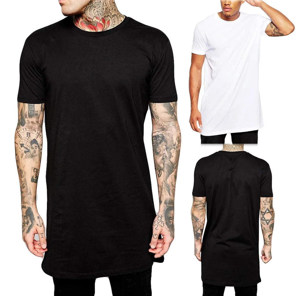 Новая мужская одежда, черная длинная футболка, мужские топы, хип-хоп футболка, Мужская хип-хоп футболка с коротким рукавом, удлиненные повседневные футболки