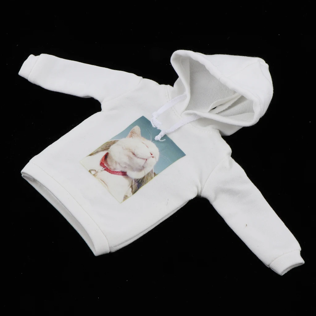 White Casual Cat Printing Girl Doll Clothes Long Sleeve Hoodie T-shirt for Blythe Azone Licca 1/6 Dolls Accessories