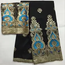 Черный цвет вышивка нигерийский Джордж с набор блуз сырой шелковой ткани с 2 ярдов набор Джордж кружева с блестками для платья 30