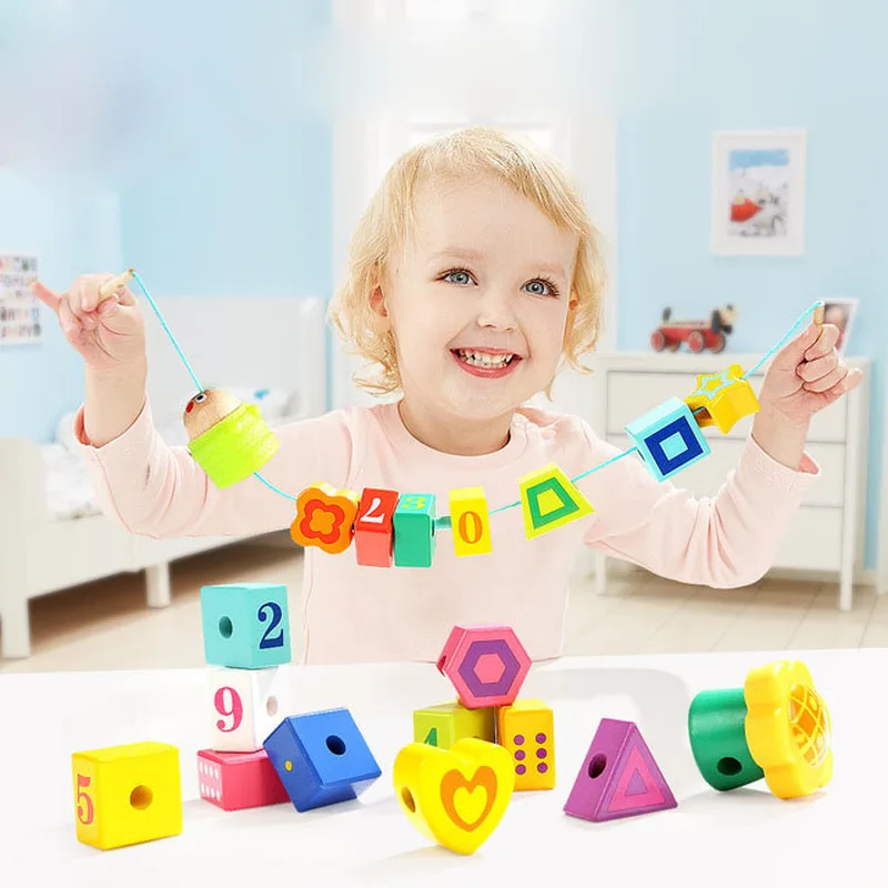 

Children's Educational Large Particle Caterpillar Beaded Wooden Toy Diy Early Education Graphic Paired Cognitive Building Blocks
