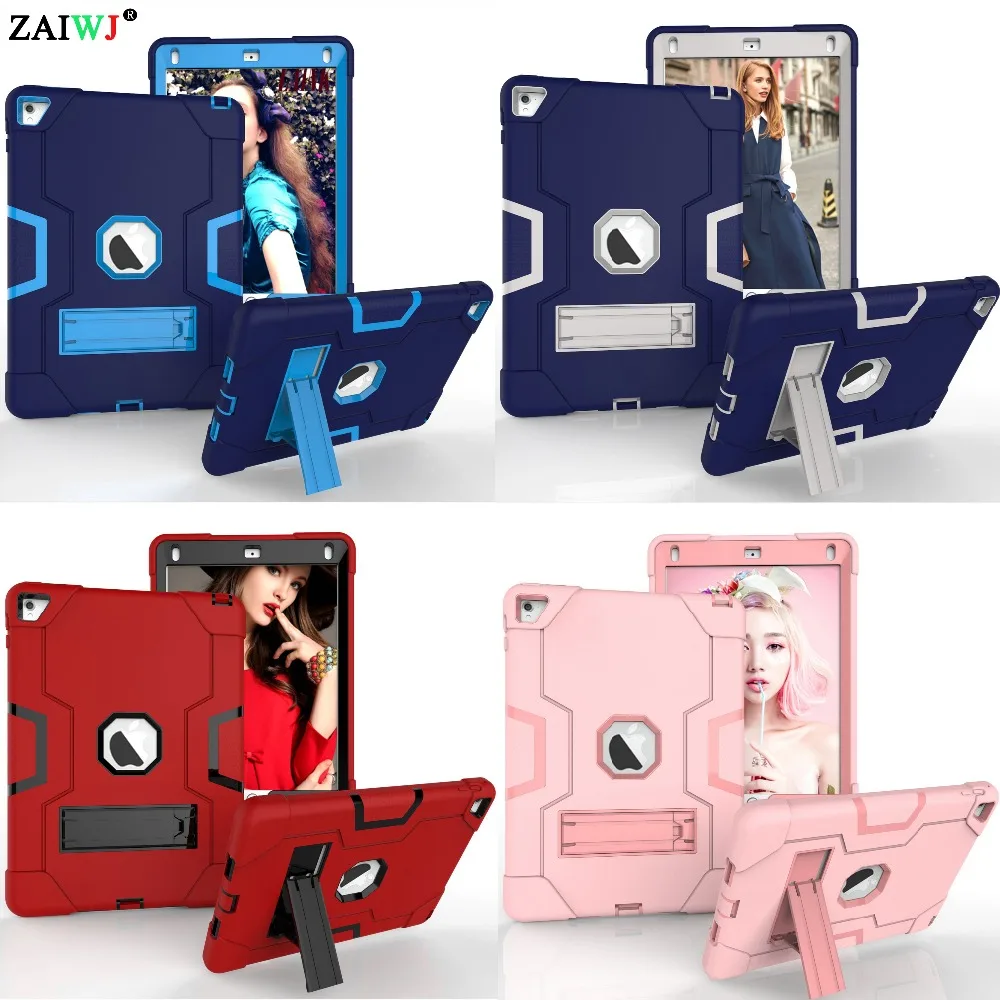 

Official Case for apple iPad Air 2 Pro 9.7 inch ZAIWJ Safe Kids Armor At Soft Shockproof Silicone Hard Anti-fall Bracket Cover