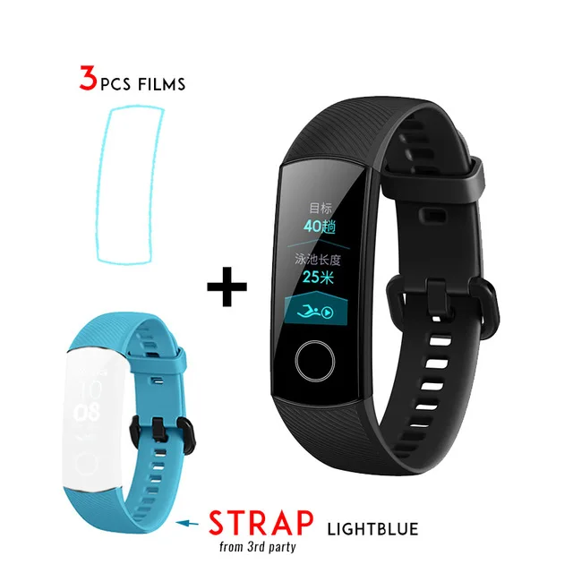 light blue strap Умный Браслет huawei Honor Band 4, цветной сенсорный экран Amoled 0,95 дюйма, для плавания, 50 м, водонепроницаемый, для обнаружения пульса и сна - Цвет: light blue strap