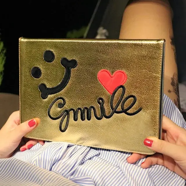 

For iPad 2 3 4 9.7" Tablet Flip Cover Smile Face Painted PU Leather Case Smart Cover For ipad2 ipad3 ipad4 soft tpu back cover