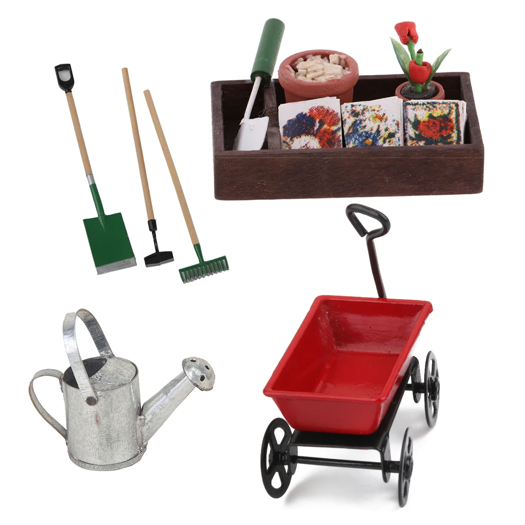 1/12 Dollhouse Miniature Fairy Garden Horticulture Box & Farming Tools Kits Decor