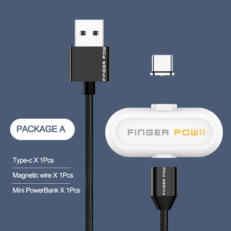 Finger Pow Мини Магнитный внешний аккумулятор для iPhone/Micro USB/type C 1100 мАч Fingerpow Быстрая Зарядка Внешний аккумулятор с магнитным кабелем - Цвет: For 1PCS TYPE C