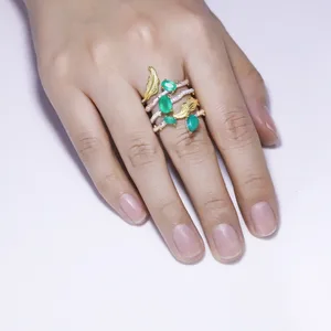 Image 2 - GEMS bale 925 ayar gümüş Vintage Neo gotik yüzük 2.26Ct doğal yeşil akik taş parmak yüzük kadınlar için güzel takı