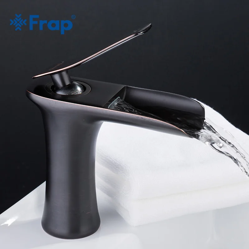 US $51.30 Frap Brass Antique Black Waterfall Bathroom Basin Faucet Bath Sink Mixer Tap With Hot And Cold Water Mixe Faucets F105251