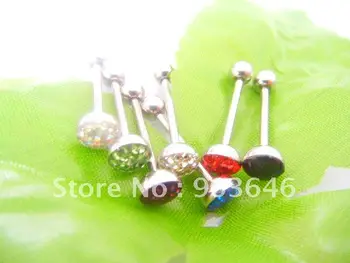 

Free shippment LOT50pcs Body Piercing Jewelry -Crystal Tongue/Nipple Bar Barbells Ring Bar Smoothly Design 1.6x16x5/7mm