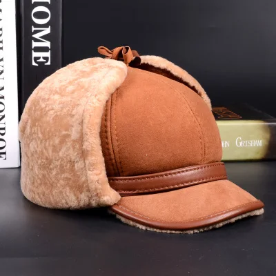 RY981 Роскошные зимние мужские шапки-бомберы из натуральной кожи с ...