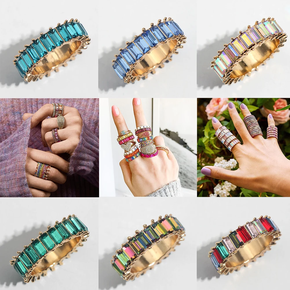 

JUST FEEL Fashion Design Multicolor Rings For Women Round Bohemian 2019 Wedding Bridal finger Rings Statement Party New Jewelry