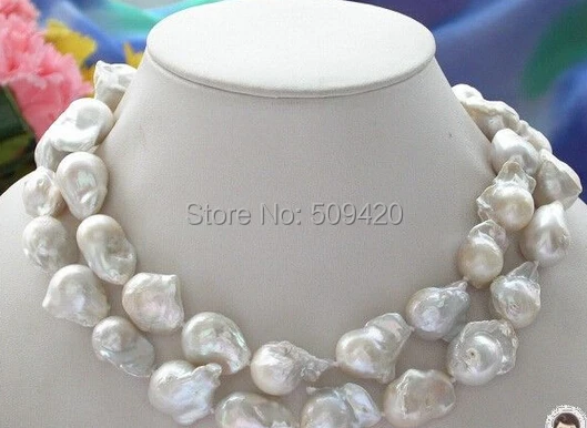 

Free Shipping >>BW0595 Huge 32" 28mm white baroque KESHI REBORN PEARL NECKLACE