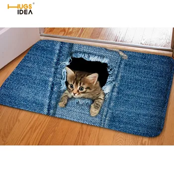 

HUGSIDEA Jeans Design Warm Home Carpet Rug For Living Room Bathroom 3D Cute Denim Animal Cat Dog Entrance Doormat Tapis Mats