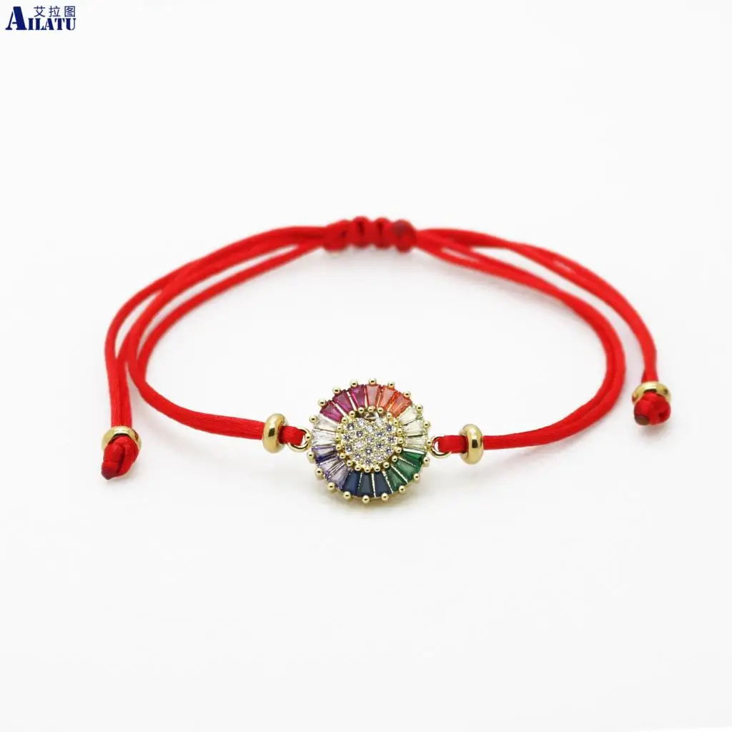 

Ailatu Lucky Bracelet Micro Pave Rainbow Cz Love Heart Bracelet Red String Macrame Bracelets