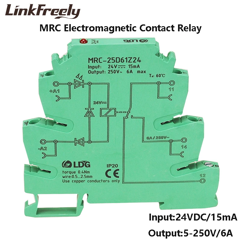 

MRC-25D61Z24 1NO+1NC 6A Input 24V DC PLC Smart Interface Module Relay Board Ultra-thin Electromagnetic Contact Relay Din Rail