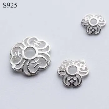 

10pcs Real Solid 925 Sterling Plain Silver 5-8mm Flower Spacer Bead Caps Necklace Bracelet Connector Jewelry Making Findings