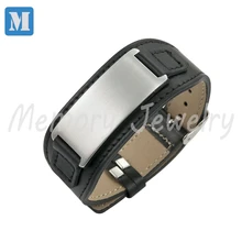 Fashion real leather bracelet with stainless steel engrave bracelet (Can Be Personalised) women and men cuff bracelet