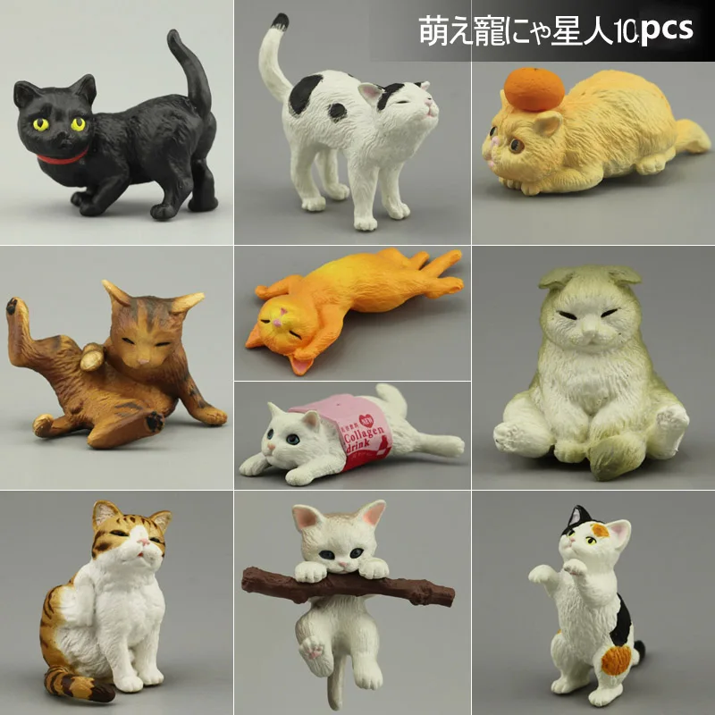 

Japanese genuine bulks 10 sets cute pets black kitten Ragdoll Burmilla Shorthair Exotic Ocicat Manx Tuxedo Cat desktop figures