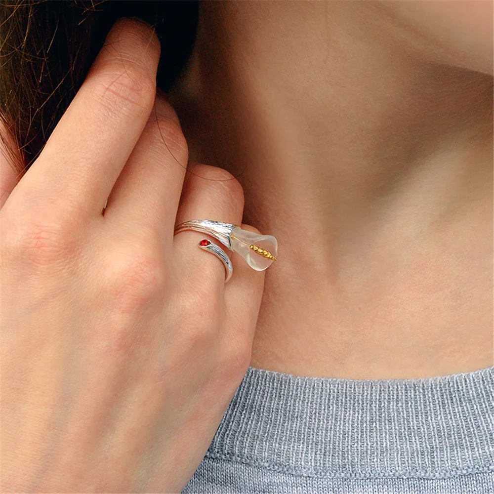 Lotus Fun Real 925 Sterling Silver Natural Handmade Designer Fine Jewelry Calla Lily Flower Ring Adjustable Rings Women Bijoux