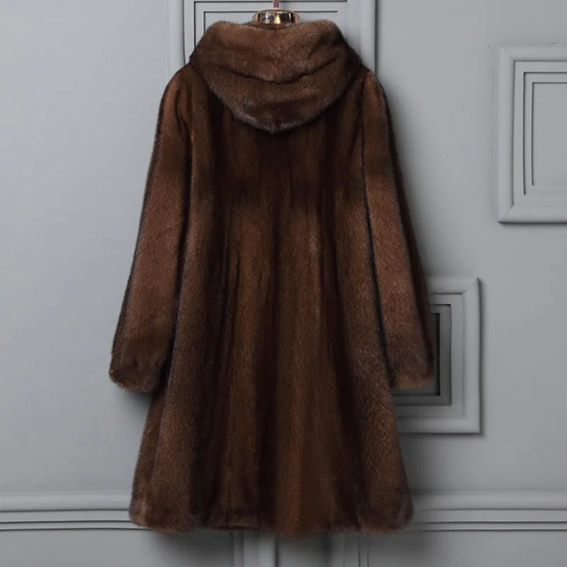 Koop Minkbontjas vrouwen 2018 herfst en winter Plus size 6XL bontjas Hooded Lange jas Dikke warme vrouwelijke top winter IOQRCJV H411