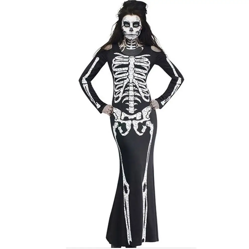 Сексуальный женский винтажный страшный костюм с принтом скелета черный облегающий комбинезон боди костюм для костюмированой вечеринки на Хэллоуин - Цвет: X053