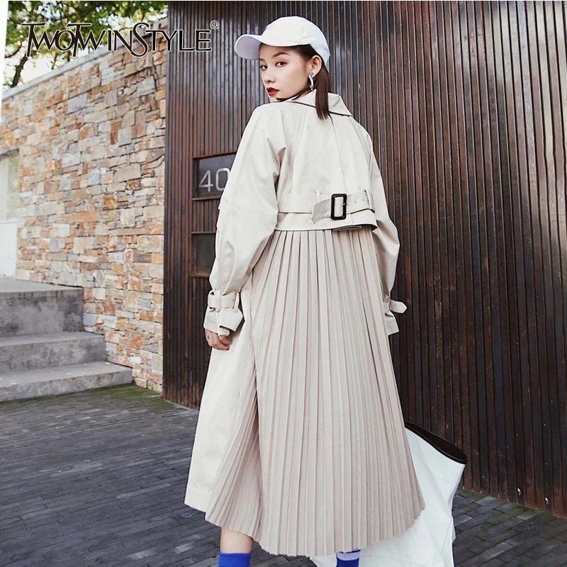 TWOTWINSTYLE Тренч для женщин Свободные Большой размеры ветровка лоскутное