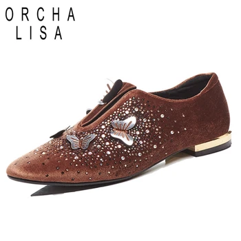 

ORCHA LISA Sheepskin Inside Material Flats Slip on Square Toe Women Shallow Glitter shoes Zapatos Mujer Spatos Feminina C747