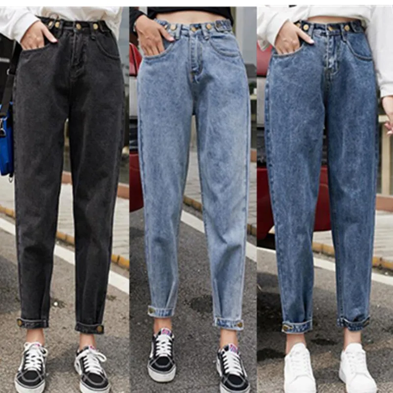 Mom Jeans High Waist cintura alta Vintage Pencil Pants Jeans Boyfriend Casual Denim Trousers For Women Black Blue Plus Size 2019
