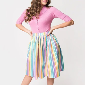 

2018 Chic Woman Europe and America New Style Party Fashion Summer Stripe Color Casual Skirts
