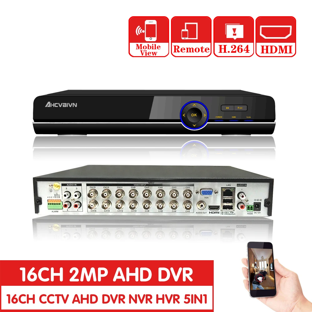 16CH 5 in1 AHD DVR support CVBS TVI AHD Analog IP Cameras HD P2P Cloud H.264 VGA HDMI video recorder RS485 Audio 4CH Alarm input 16CH 5 in1 AHD DVR support CVBS TVI AHD Analog IP Cameras HD P2P Cloud H.264 VGA HDMI video recorder RS485 Audio 4CH Alarm input