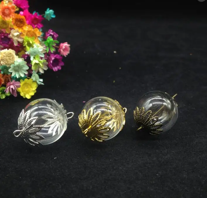 100sets 20mm Glass Globe Vial with Two Hole Flower Beads Cap & Eye Pin DIY Glass Vial Pendant necklace jewelry Glass Cover Vial 100sets 20mm Glass Globe Vial with Two Hole Flower Beads Cap & Eye Pin DIY Glass Vial Pendant necklace jewelry Glass Cover Vial