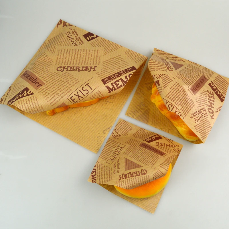 

100pcs Free shipping Simple baking packaging Donut sandwich package cheese cake Oil-proof paper bag Vintage wrapping paper bag