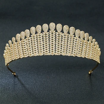 

5A CZ Cubic Zirconia Classic Style Wedding Bridal Gold Tiara Diadem Crown Women Girl Prom Party Hair Jewelry Accessories S16252