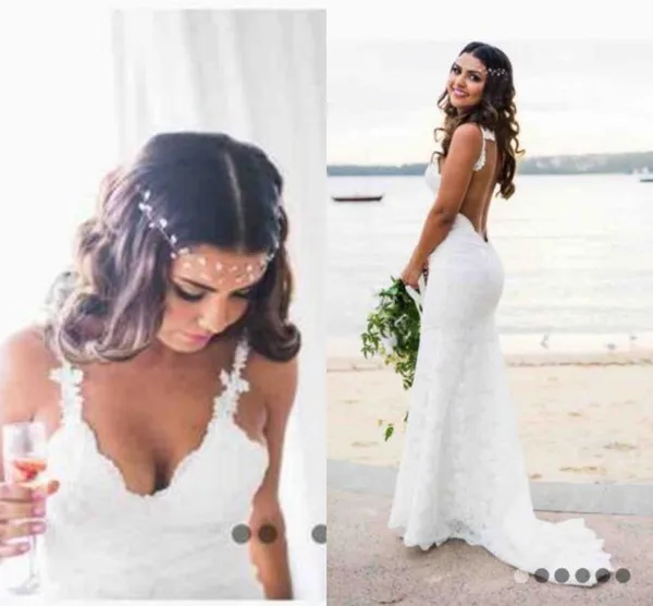 

Mermaid Wedding Dresses 2019 Beach Bohemian Bridal Gowns Open Back Spaghetti Staps Sexy Lace Boho Africa mariee Vestido de Novia