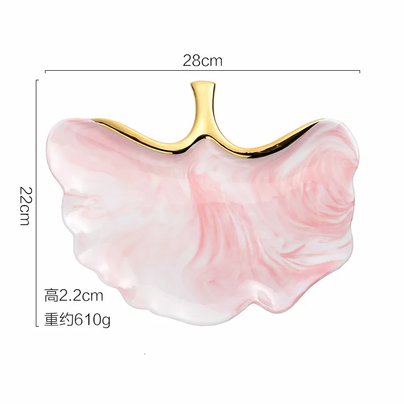 Нордический стиль, мраморный узор, золотой край, керамический поднос для хранения ювелирных изделий, косметический поднос для хранения, тарелка для фруктов, пирожных, тарелка для десерта - Цвет: A--Pink--L