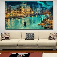 Small Framed Art Promotion For Promotional On A Small Town At Night Moat Building Ship Painting Canvas Wall Art Picture On Prints Poster Home Decor No Frame