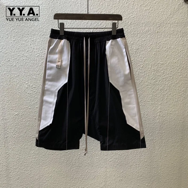 Harajuka Топ бренд дизайн джинсовые Лоскутные мужские шорты с кисточками шнурок талии свободные длиной до колена Мужские повседневные шорты со шнуровкой