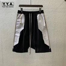 Harajuka Топ бренд дизайн джинсовые Лоскутные мужские шорты с кисточками шнурок талии свободные длиной до колена Мужские повседневные шорты со шнуровкой