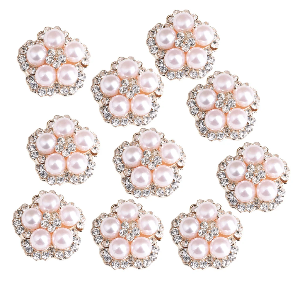 10pcs Decorative Flower Pearl Rhinestone Beads Flatback Button Embellishment