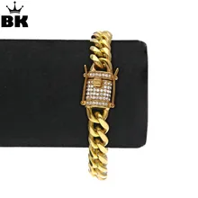 10 мм кубинский браслет со стразами с Нержавеющая сталь ссылка браслет золотой серебряный Цвет для Для мужчин с застежка Прямая