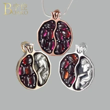 BOAKO Natural Stone necklace women crystal stone necklace red gem engraved queen garnet vintage necklace hollow gold Colar Z5 vintage engraved faux gem ring for women