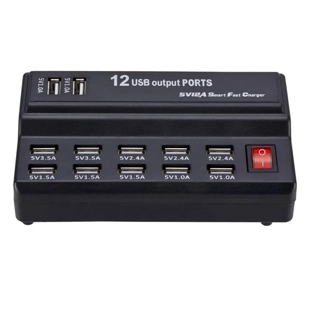

Tablet 12A 12 Port Fast USB Charging Station Charger HUB Power Adapter Charger Fast Charging Phone Tablet USB Charger