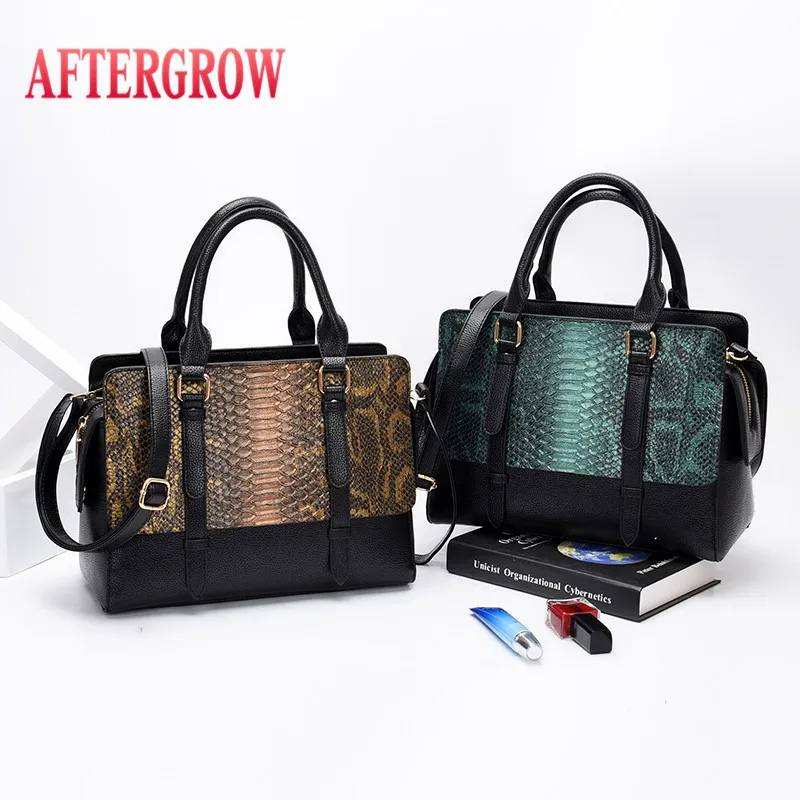 Fashion Serpentine Pattern Women Handbag Big Snake Skin PU Leather Crossbody Female Bag Brown Green Sac Femme Large Shoulder Bag