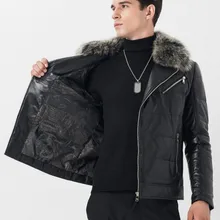 Итальянский дизайнерский мужской пуховик с воротником из натурального Лисьего меха, Офисная Повседневная Байкерская зимняя теплая куртка из натуральной кожи на молнии 4XL