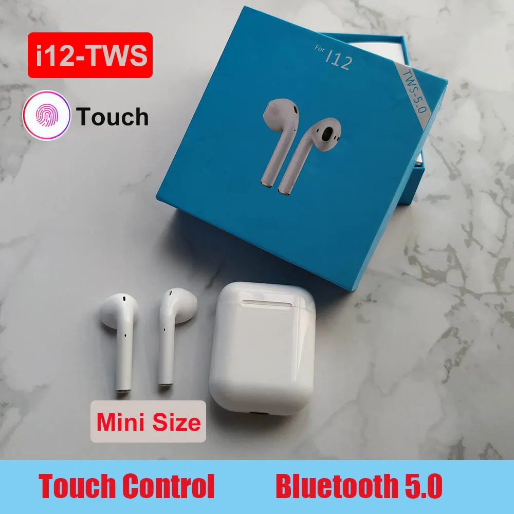 

Wireless Headset Bluetooth Touch Earpieces i12 Tws Ear bud Twins Earphone With Charging box Earphones pk i10 i14 tws i13 tws