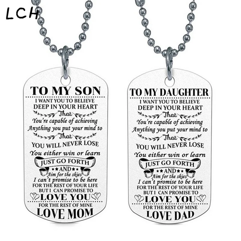 Fashion Family Jewelry To My Son Daughter I Want You Believe Love Dad Mom Dog Tag Military Necklace Birthday Gift for Kids | Украшения и