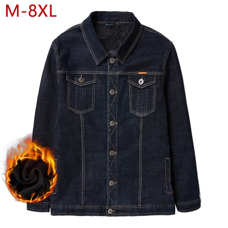 M-8XL плюс размер джинсовая куртка мужская зимняя теплая флисовая приталенная Мода винтажные джинсы, куртка с карманами эластичная Хлопковая мужская куртка 3ZWJ11