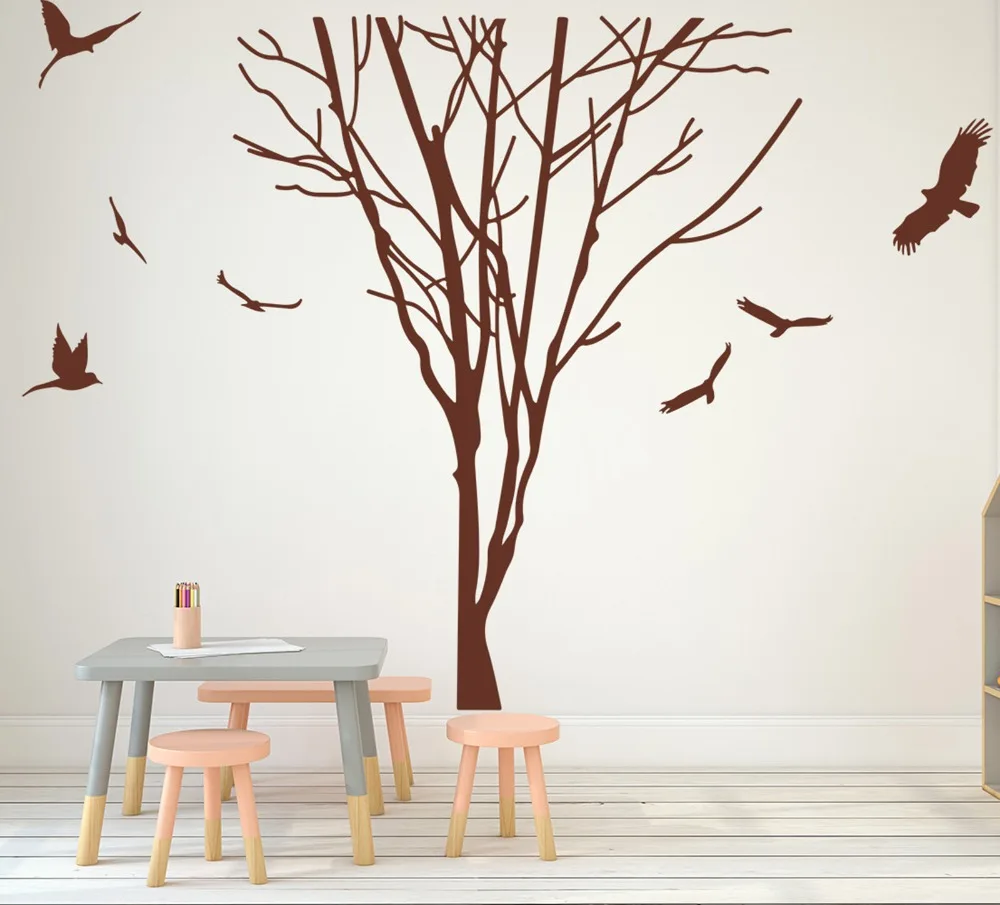 Large Tree Branch Trunk Birds Wall Decal Bedroom Kids Room Forest Nature Tree Trunk Branch Plant Animal Wall Sticker Vinyl Art (4)