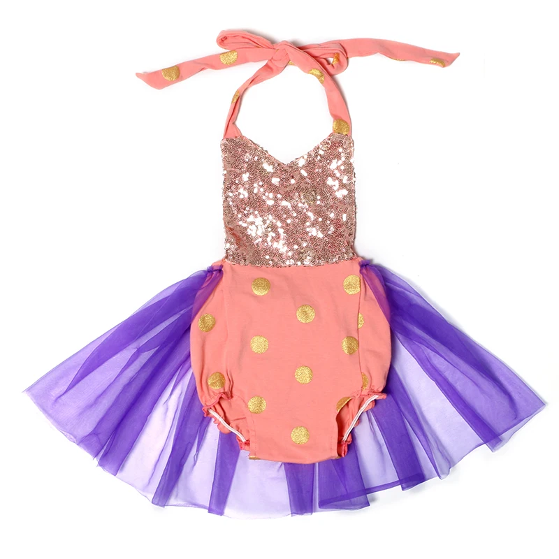 Baby Sequin Tulle Romper Gold Dot Jumpsuit Sunsuit Baby Girl Clothes