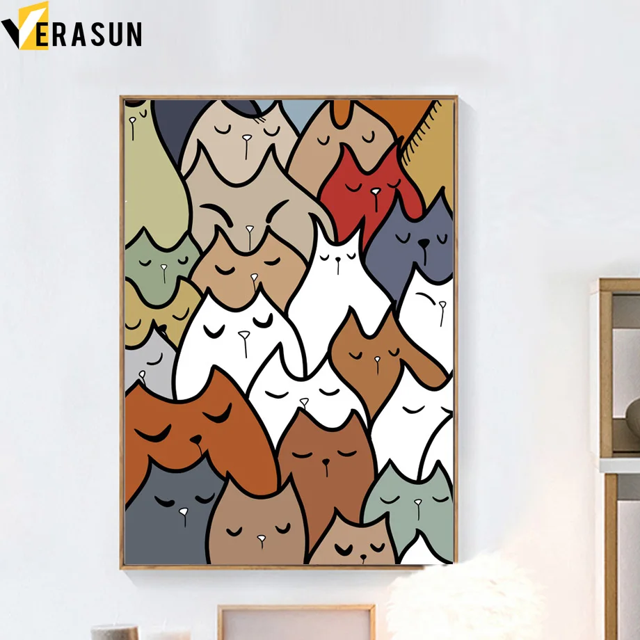 

Abstract Cartoon Cat Animals Modern Wall Art Canvas Painting Nordic Posters And Prints Wall Pictures For Living Room Home Decor