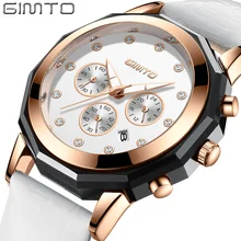 Женские часы бренд gimto Модные Роскошные водонепроницаемые женские часы календарь Алмазный элегантный кожаный ремень кварцевые наручные часы для женщин